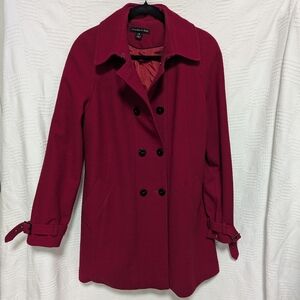 Preston & York Women's Double-Breasted Burgundy Pea Coat